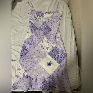 Jonathan Martin Purple Patchwork Spaghetti Strap Dress